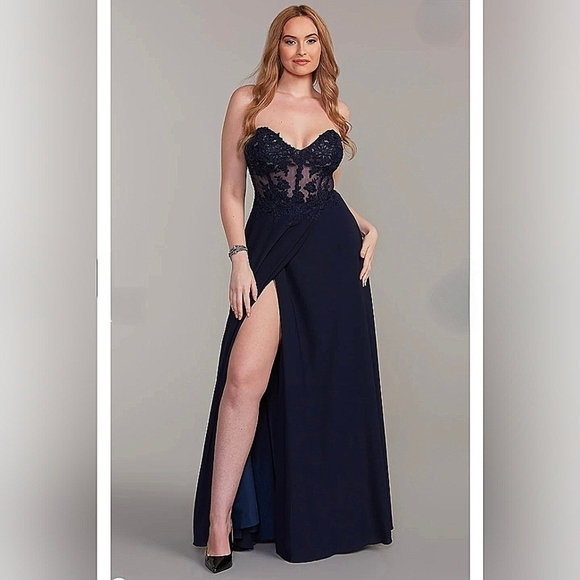 Sheer-Bodice Long PromGirl Sweetheart Blue Formal Maxi Dress Size 2 NWT - Picture 2 of 16
